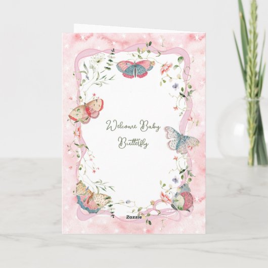 赤ちゃんの蝶がやってくる！ベイビーシャワー サンキューカード (裏面)