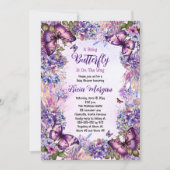 赤ちゃんの蝶がやってくる 女の子のベビーシャワー 招待状 (正面)