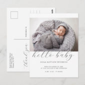 赤ちゃんの誕生をお祝いするシンプルな黒と白のアナウンス ポストカード (正面/裏面)