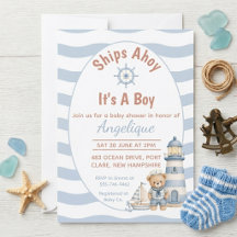 赤ちゃんの誕生をお祝いする「Ships Ahoy It's A Boy」ベビーシャワー招待状