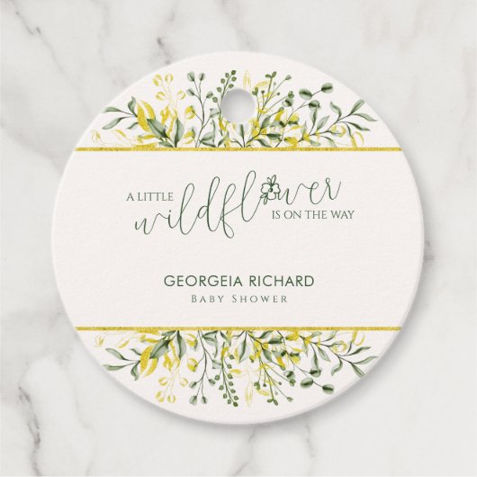 赤ちゃんの誕生を祝う Rustic Golden Frame Wildflower on Way ベ フェイバータグ (正面)