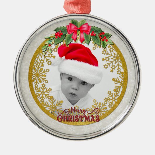 赤ちゃんの誕生データ クリスマス 出生のお知らせ メタルオーナメント (正面)