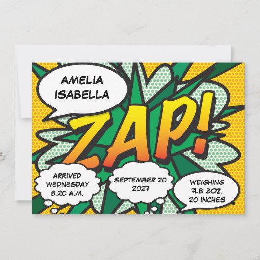 赤ちゃんの誕生情報コミックブックポップアート発表 招待状 (正面)