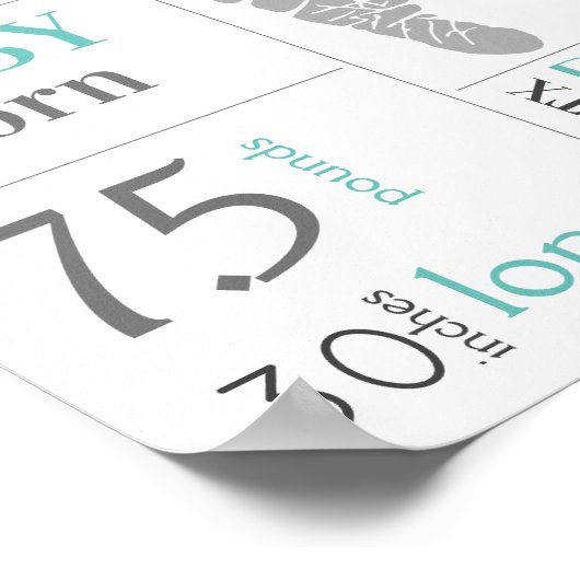 赤ちゃんの誕生情報サイン 足跡と動物園の動物 ポスター (角)