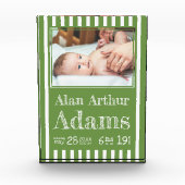 赤ちゃんの誕生情報 フォトブロック | 緑のストライプ (正面)