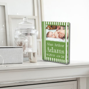 赤ちゃんの誕生情報 フォト ブロック   緑のストライプ