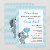 赤ちゃんの象の漫画のベビーシャワーの招待状 招待状 (正面/裏面)