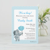 赤ちゃんの象の漫画のベビーシャワーの招待状 招待状 (スタンド正面)