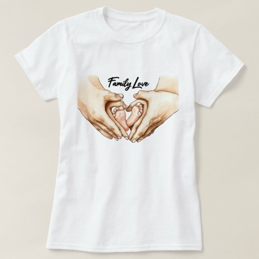 赤ちゃんの足を持つ手 Tシャツ (デザイン正面)