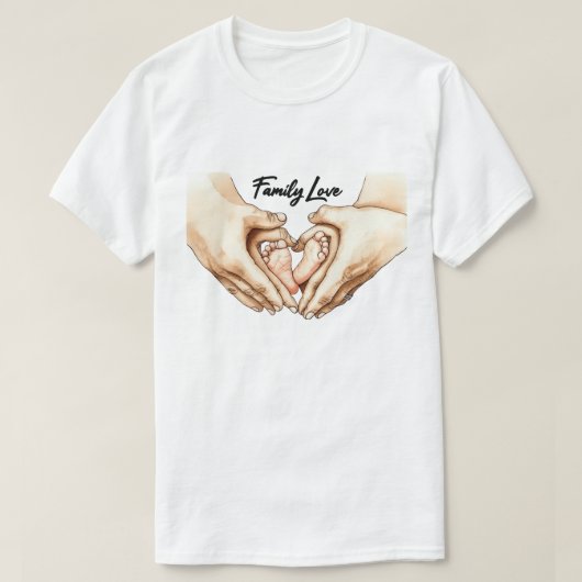 赤ちゃんの足を持つ手 Tシャツ (デザイン正面)