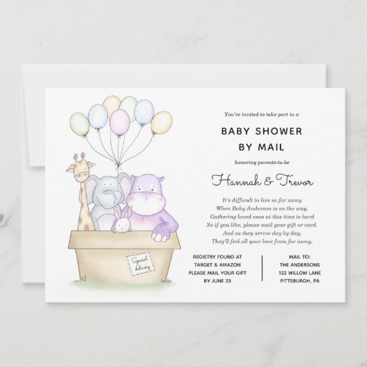 赤ちゃんの長距離ジャングル動物シャワー(郵送) 招待状 (正面)