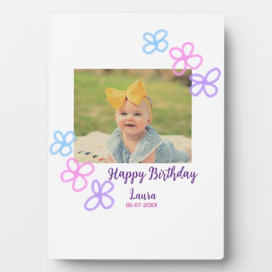 赤ちゃんの1歳の誕生日にお名前と日付を追加 + 写真を追加 フォトプラーク (正面)