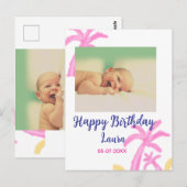 赤ちゃんの1歳の誕生日にお名前と日付を追加 + 写真を追加 ポストカード (正面/裏面)