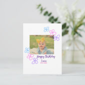 赤ちゃんの1歳の誕生日にお名前と日付を追加 + 写真を追加 ポストカード (スタンド正面)