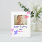 赤ちゃんの1歳の誕生日にお名前と日付を追加 + 写真を追加 ポストカード (スタンド正面)