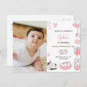 赤ちゃんの1歳の誕生日写真 ポストカード (正面/裏面)