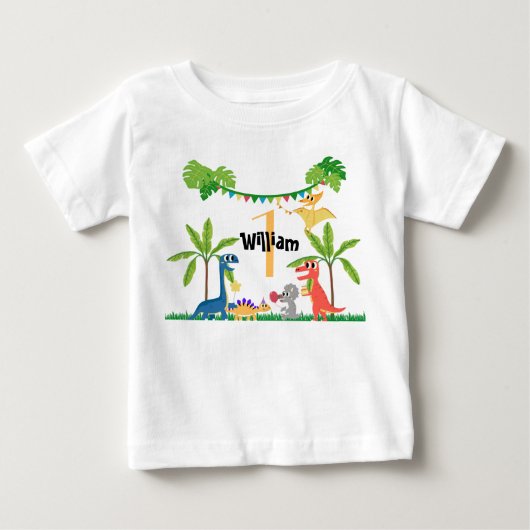 赤ちゃんの1歳の誕生日恐竜 ベビーTシャツ (正面)