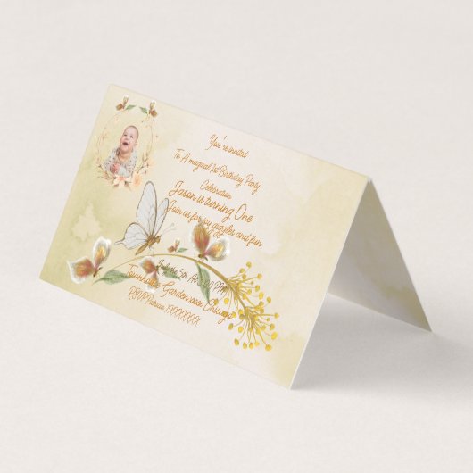 赤ちゃんの1歳の誕生日招待状 (正面)