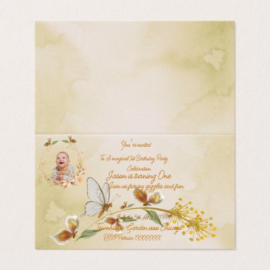 赤ちゃんの1歳の誕生日招待状 (外部フラット)