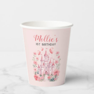 赤ちゃんの1歳の誕生日 ピンクの城のプリンセス 紙コップ