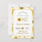 赤ちゃんの1歳の誕生日 "私たちの小さな太陽の花" サンキューカード (正面)