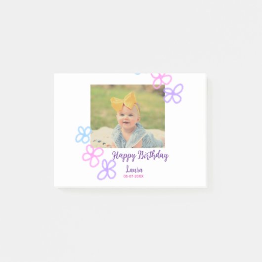 赤ちゃんの1歳誕生日にお名前と日付を追加 + 写真を追加 ポストイット (正面)