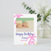 赤ちゃんの1歳誕生日にお名前と日付を追加 + 写真を追加 ポストカード (スタンド正面)