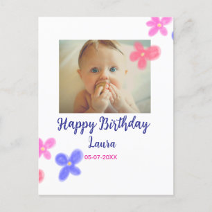 赤ちゃんの1歳誕生日にお名前と日付を追加 + 写真を追加 ポストカード