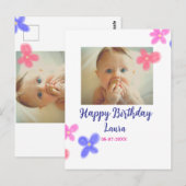 赤ちゃんの1歳誕生日にお名前と日付を追加 + 写真を追加 ポストカード (正面/裏面)