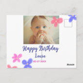 赤ちゃんの1歳誕生日にお名前と日付を追加 + 写真を追加 ポストカード (裏面)