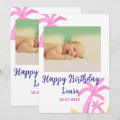 赤ちゃんの1歳誕生日にお名前と日付を追加 + 写真を追加 招待状 (正面/裏面)