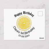 赤ちゃんの1歳誕生日　レモンスライスに名前と日付を追加 ポストカード (裏面)