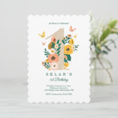 赤ちゃんの1歳誕生日 春の花と蝶 招待状 (スタンド正面)