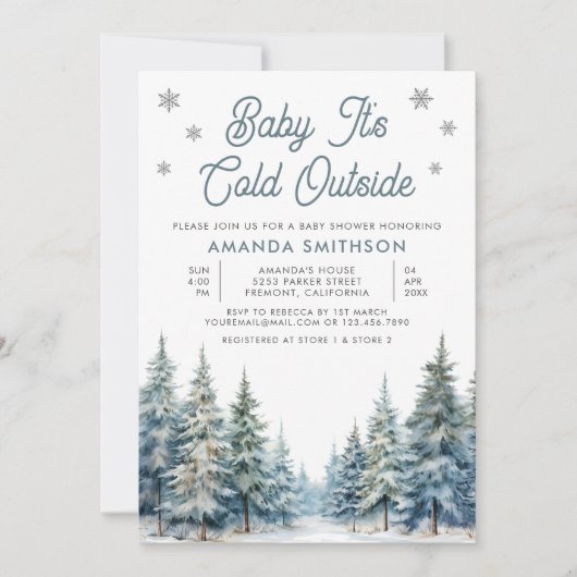赤ちゃんは寒い外の冬の森のベイビーシャワー 招待状 (正面)