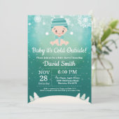 赤ちゃんは寒い外側の冬のベイビーシャワー 招待状 (スタンド正面)