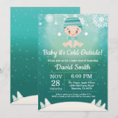 赤ちゃんは寒い外側の冬のベイビーシャワー 招待状 (正面/裏面)