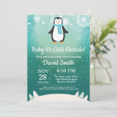 赤ちゃんは寒い外側の冬のペンギン赤ちゃんシャワー 招待状 (スタンド正面)