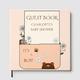 赤ちゃんは男の子！かわいいクマとデイジーの花のベビーシャワー ゲストブック