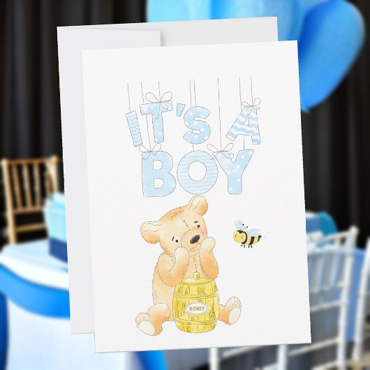 赤ちゃんは男の子!ベビーシャワーテディベアはちみつビー 招待状