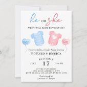 赤ちゃんは男の子?女の子?ベビーグッズ ミニマル キュート ブルー ピンク 招待状 (正面)