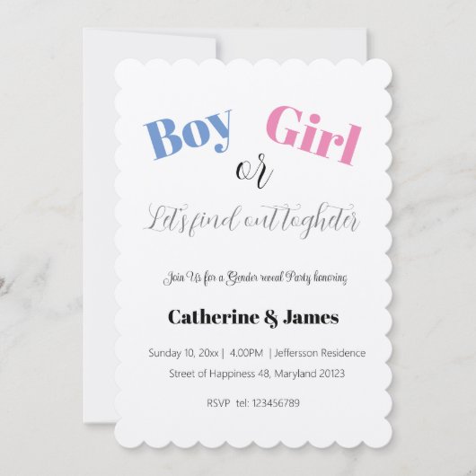 赤ちゃんは男の子？女の子？性別発表 招待状 (正面)