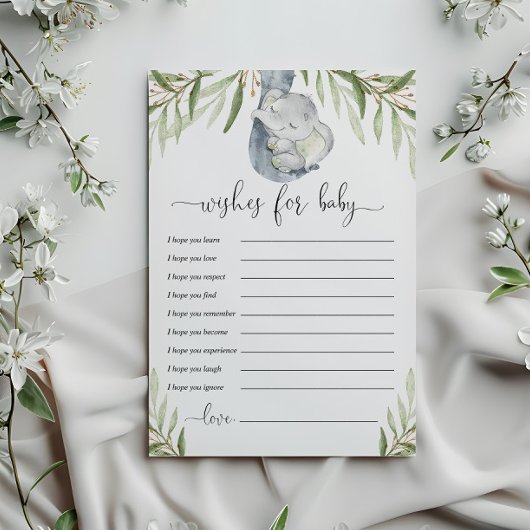 赤ちゃんへの祝福　ジェンダー ニュートラルなゾウのカード 招待状