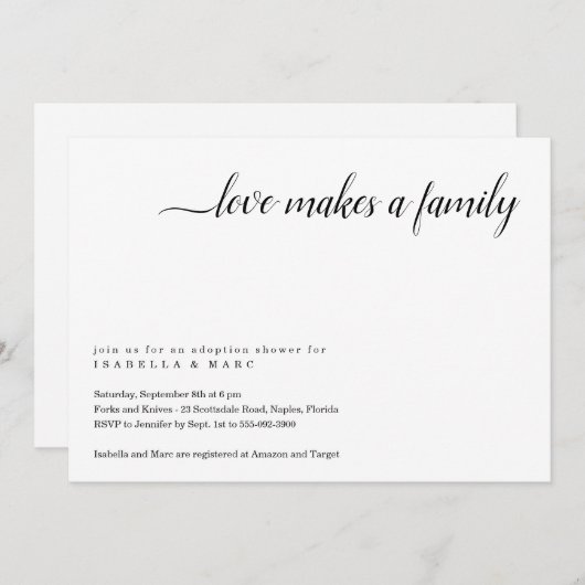 赤ちゃんまたは幼児の養子縁組シャワー招待状 招待状 (正面/裏面)