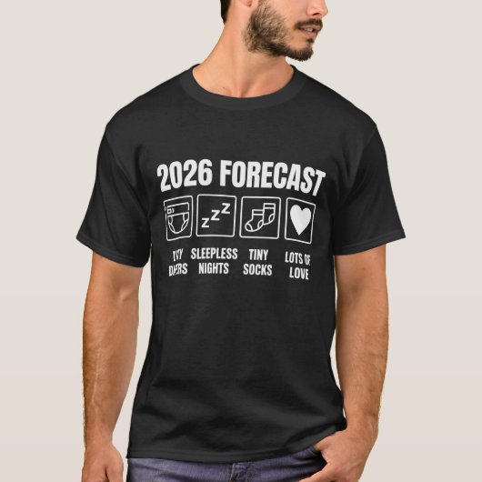 赤ちゃんもうすぐ！2026年予測 赤ちゃんの命名お祝いパーティー 楽しい Tシャツ (正面)