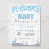 『赤ちゃんよ寒い外』鹿の男の子ベビーシャワー 招待状 (正面)