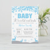 『赤ちゃんよ寒い外』鹿の男の子ベビーシャワー 招待状 (スタンド正面)