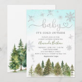 赤ちゃんよ、外は寒いよ ウィンターマウンテン ベイビーシャワー 招待状 (正面/裏面)