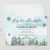 赤ちゃんよ、外は寒いよ、冬のベイビーシャワー 招待状 (正面/裏面)