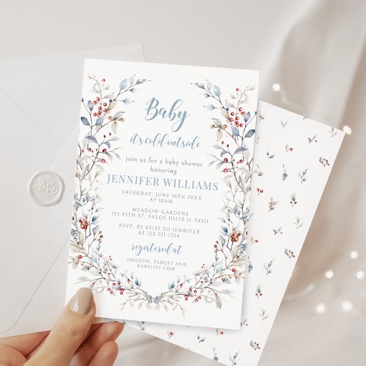 赤ちゃんよ、外は寒いよ、冬のベイビーシャワー 招待状