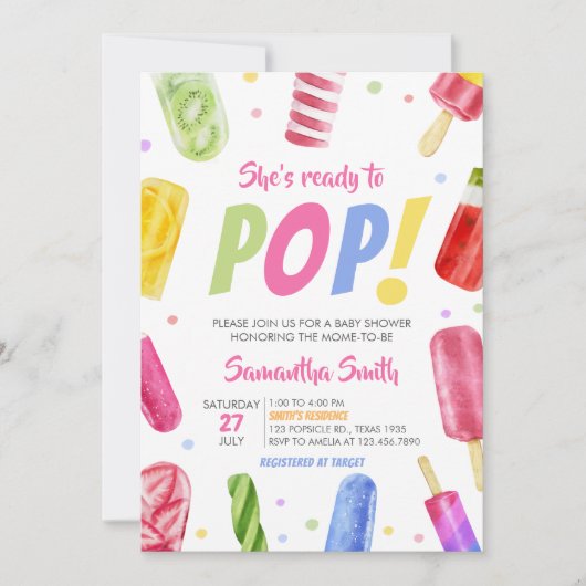赤ちゃんをシャワーポップ・アートの浴びる 招待状 (正面)